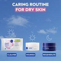 NIVEA Caring 3-in-1 Cleansing Face Wipes for Dry Skin (25 Sheets), Nourishing Face Cleanser and Makeup Wipes for Gentle Yet Effective Makeup Removal,packaging may vary