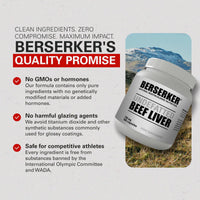 BERSERKER Supplements Berserker Desiccated Beef Liver Supplement 750mg per Capsule 500 Capsules, Un-defatted to Provide Full Absorption of Naturally Occurring Vitamins and Minerals Found in Beef Liver | Made in The UK