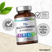 Horbäach Multivitamin 70 Plus Tablets | 90 Count | with Essential Vitamins and Minerals | for Men and Women Age 70+ | Vegetarian | by Horbaach