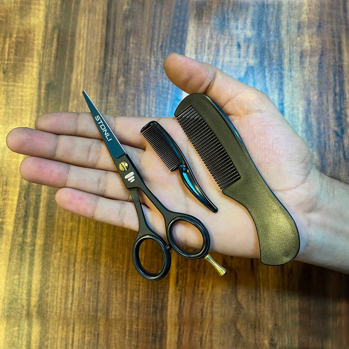 STONLI® 5" Beard and Moustache Scissors with Comb & Pouch - Small Hairdressing Scissors - Nose, Ear & Eyebrows Hair Scissors (Black)