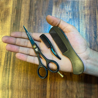 STONLI® 5" Beard and Moustache Scissors with Comb & Pouch - Small Hairdressing Scissors - Nose, Ear & Eyebrows Hair Scissors (Black)