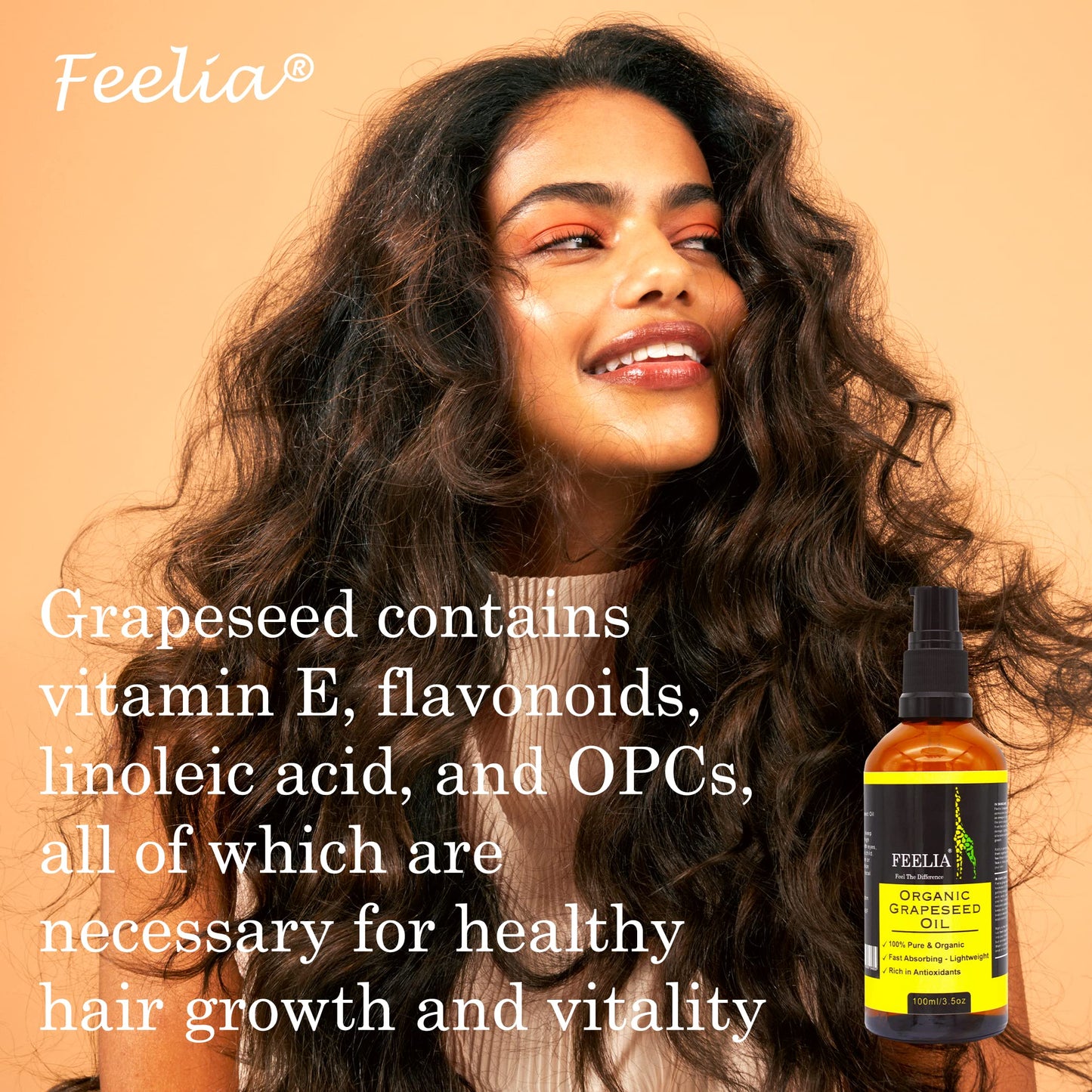 Feelia - Organic Grapeseed Oil - Cold Pressed, Rich in Antioxidants, Fast Absorbing - Lightweight, 100% Pure & Organic
