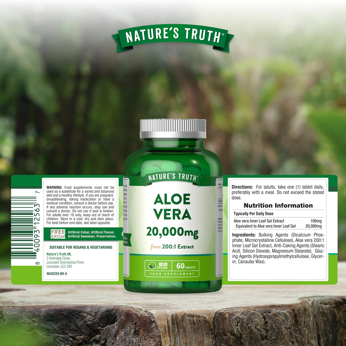 Aloe Vera Tablets 20,000mg | High Strength One-A-Day Formula | Aloe Vera Plant Extract | 60 Tablets | Vegan | Nature's Truth