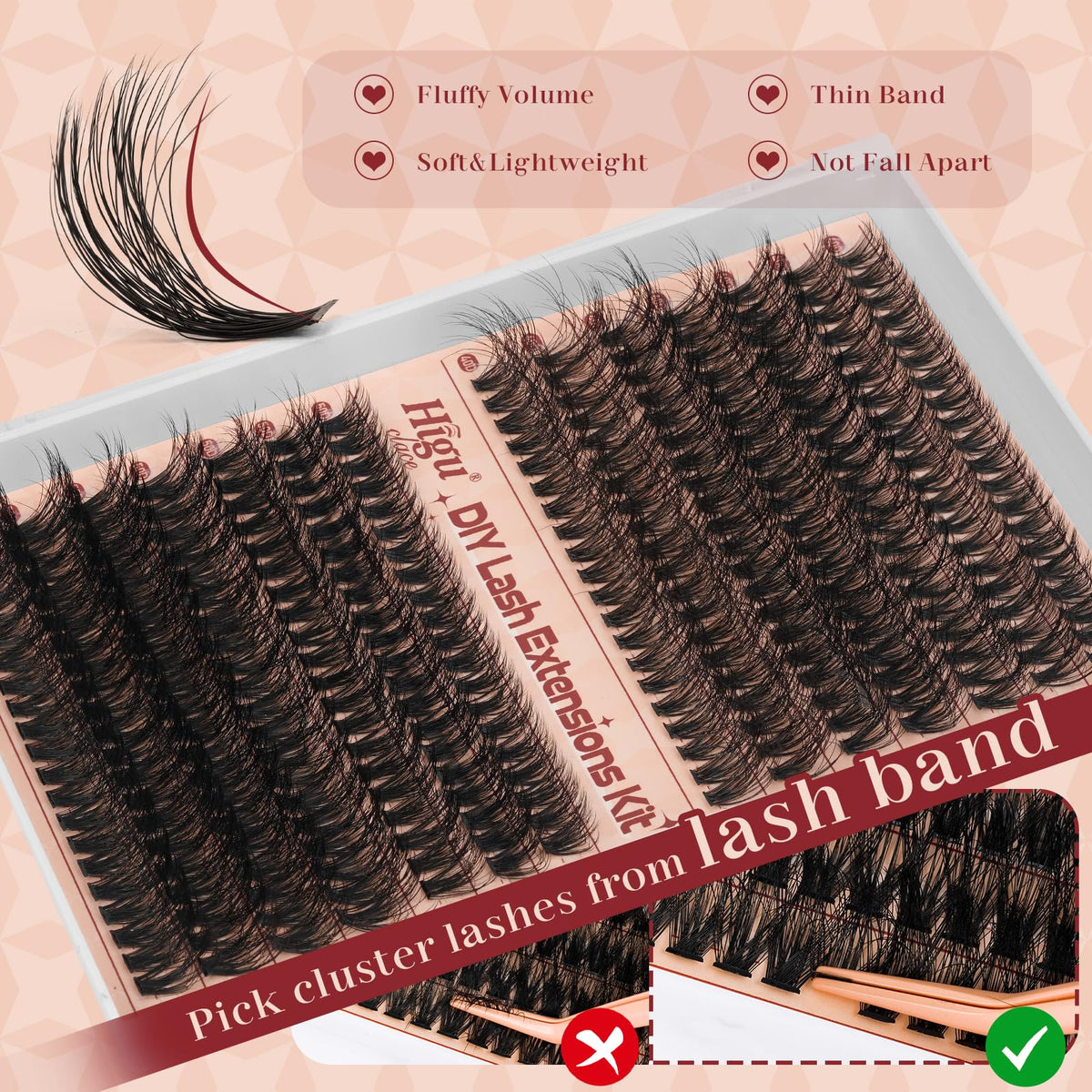 Cluster-Lashes Kit 40D+50D, Higu clace Eyelashes Individual Kit Mix 10-18mm Lashes Cluster Kit with Lash Bond and Seal and Lash Applicator, DIY Lash Extension Kit at Home (40D+50D 10-18mm)