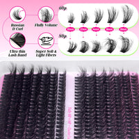 PHKERATA Fluffy Individual Eyelashes Kit 280Pcs Clusters Lashes Kit DIY Lash Extension kit Russian D Curl Lashes Individual Cluster with Lash Bond and Seal Lash Glue,Tweezers (60+80P, 10-18mm Mix)