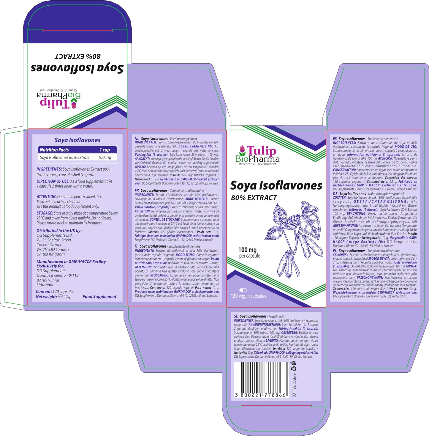 SOYA Isoflavones 80% Extract 120 Capsules, 3rd Party Lab Tested, High Strength Supplement, Gluten and GMO Free