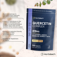 Horbäach Quercetin Supplement with Bromelain 819mg | 120 Vegan Tablets | Complex Formula Providing 519mg of Quercetin with Bromelain, Vitamin C, Rosehip, Acerola and Rutin | by Horbaach