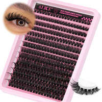 ALICE DIY Eyelash Extension Kit D Curl Fluffy Wispy Lash Clusters Individual Lashes Lash Extension Kit with Lash Bond and Seal Applicator Tool for Self Application at Home (80P-280Pcs-Mix10-16mm-0.07D)