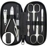 marQus Solingen Manicure Set for Women & Men - 7-Piece Pedicure Kit Made in Germany with Nail Nippers - Elegant and Handy Fashion Leather Case - Ideal as a Gift, for Travelling or Home Use, Carbon
