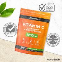 Horbäach Vitamin C Tablets 1000mg | 180 Tablets | Complex Supplement with Rosehip and Bioflavonoids | Vegan and Vegetarian Friendly | by Horbaach
