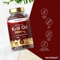 Antarctic Krill Oil 2000mg | 120 Softgel Capsules | High Strength Supplement with Astaxanthin and Omega 3 Fatty Acids EPA/DHA | by Horbaach