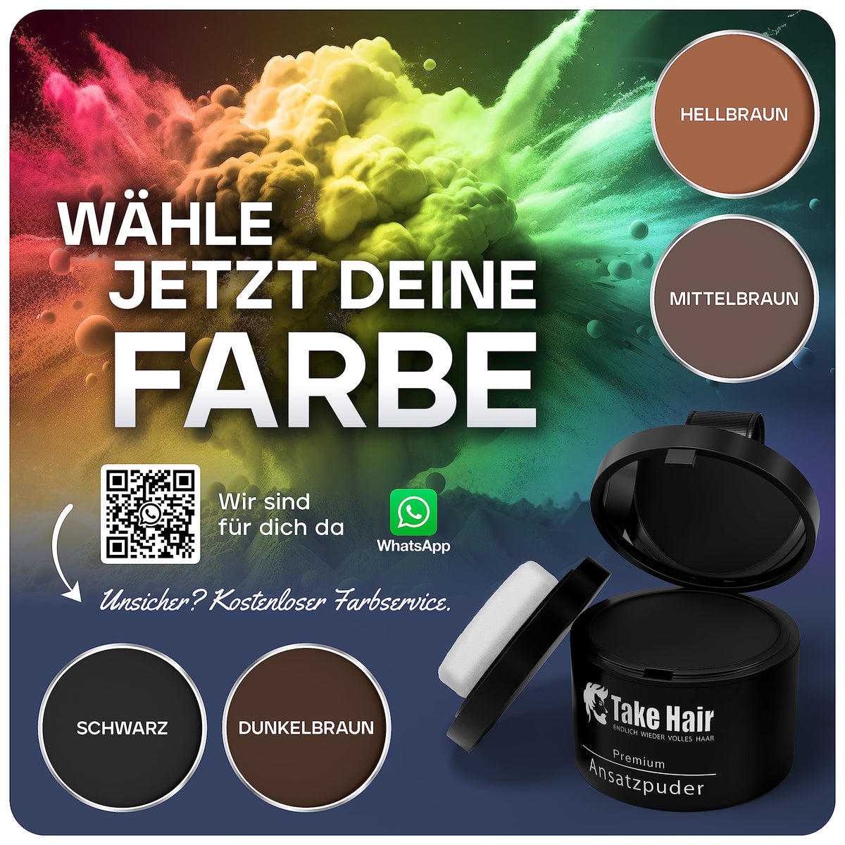 Take Hair ENDLICH WIEDER VOLLES HAAR Take Hair Root Powder - Hair Concealer for Hair Thickening for Women and Men, Waterproof Hair Makeup to Conceal Roots - 4 g (Black)