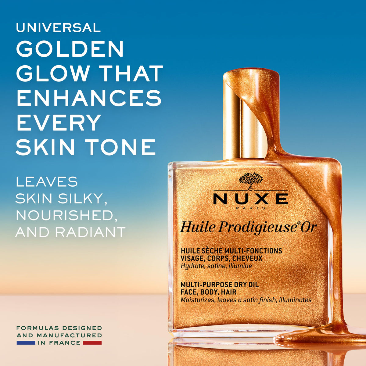 Nuxe Huile Prodigieuse Shimmering Dry Oil 50ml, Gold-Flecked Dry Oil, Illuminates & Softens Face, Body & Hair, Multi-Purpose Nourishment, Vegan Formula