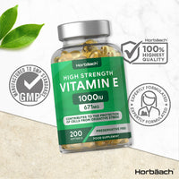 Vitamin E Capsules 1000iu | 200 Count | Protection of Cells from Oxidative Stress | Preservative Free | by Horbaach