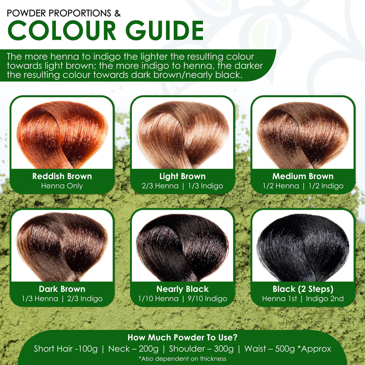 Davis Finest - Henna & Indigo Powder - 200g Combo Pack (100g Each) - 100% Organic Hair & Beard Dye - Natural Colouring for Men & Women - Softening, Thickening & Volumising - PPD-Free & Vega