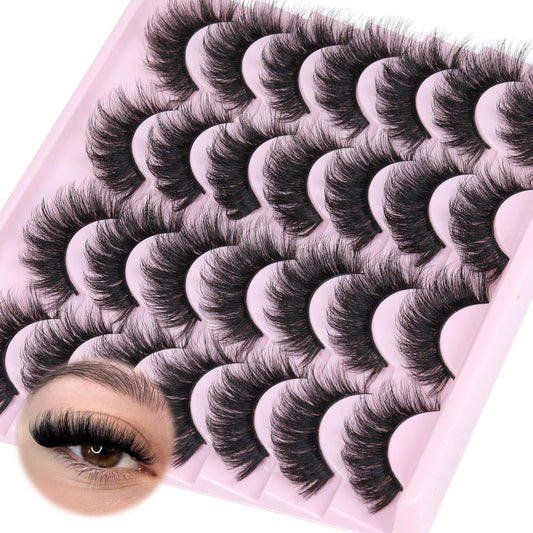 JIMIRE False Eyelashes Natural Look 16MM Russian D Curl Strip Lashes 14 Pairs Wispy Fake Cat Eye Lashes Fluffy Look Like Eyelash Extensions Pack