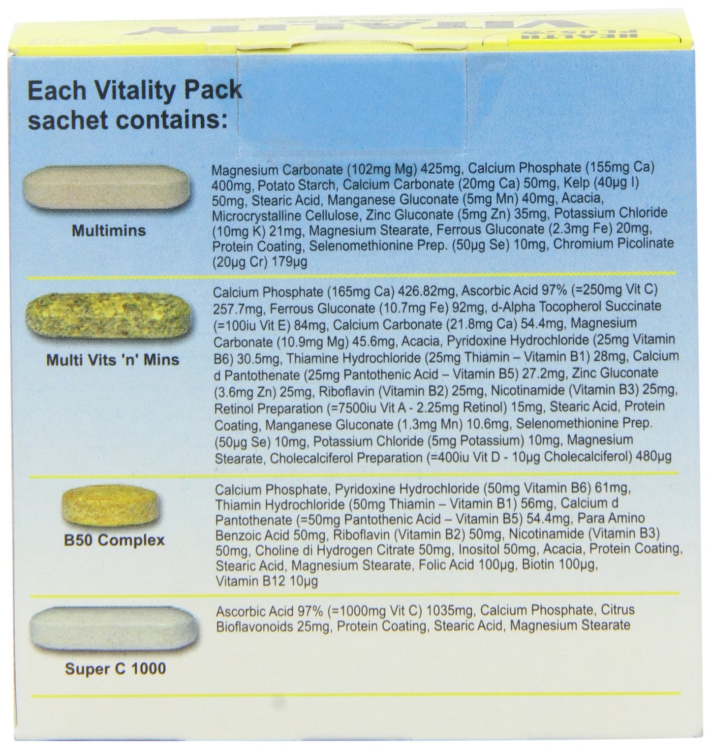 Health Plus Vitality Pack General Well-being and Vitality Multivitamin And Mineral Daily Supplement - 28 Day Supply