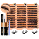 JIMIRE 300Pcs Eyelash Extension Kit Fluffy 60D+80D+100D Cluster Lashes Kit with Bond and Seal Lash Glue Natural Individual Eyelashes 10-18MM Lashes Individual Cluster Kit