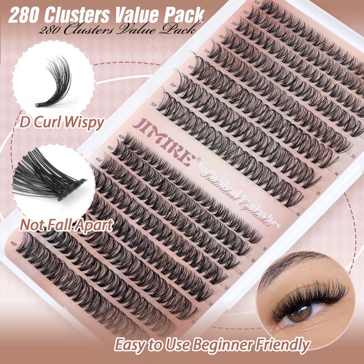 JIMIRE 320Pcs Individual Eyelashes DIY Russian Cluster Lashes 30D+40D Lashes Individual Cluster D Curl 9-16mm Mixed Wispy DIY Lash Clusters Eyelash Extesnsions
