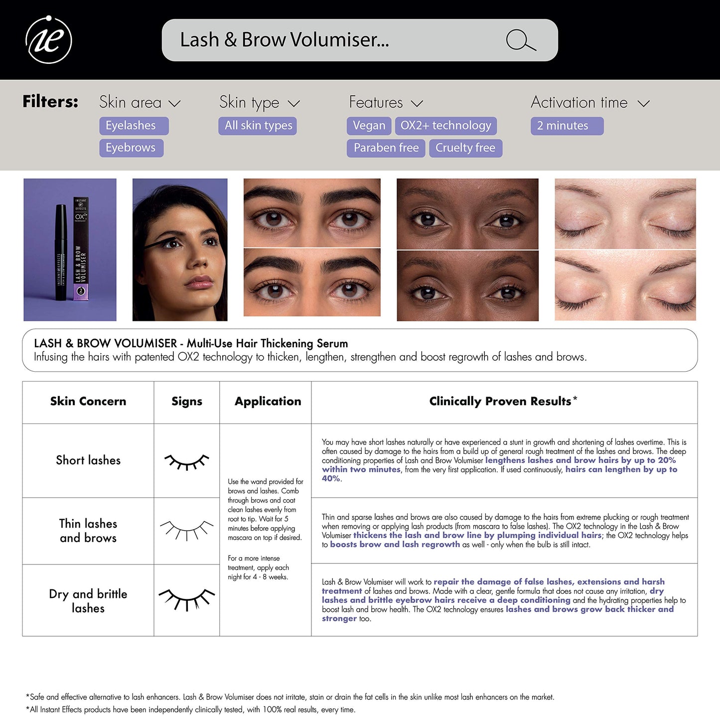 INSTANT EFFECTS LASH & BROW VOLUMISER For Short Lashes, Sparse Brows, Thin Lashes + Brows, Dry + Brittle Lashes