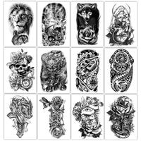 Yazhiji 36 Sheets Temporary Tattoos Stickers, 12 Sheets Fake Body Arm Chest Shoulder Tattoos for Men or Women with 24 Sheets Tiny Black Temporary Tattoos.