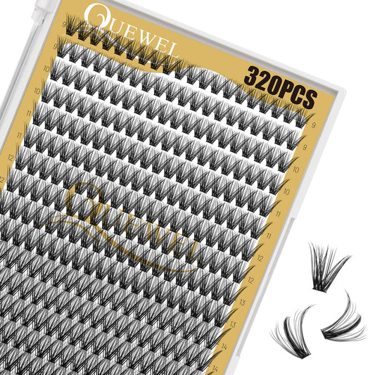 320Pcs Individual-Lashes QUEWEL Cluster-Lashes 40D D Curl MIX9-16mm Individual Lash Extension Lash-Clusters DIY Eyelash Extensions For Home Use (40D 0.07D MIX9-16mm)