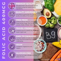 Folic Acid Tablets 400 mcg - 240 Vitamin B9 Tablets - 8 Months Supply - Pregnancy Care - Normal Function of Immune System & Maternal Tissue Growth During Pregnancy - Vitaherbs Made in The UK