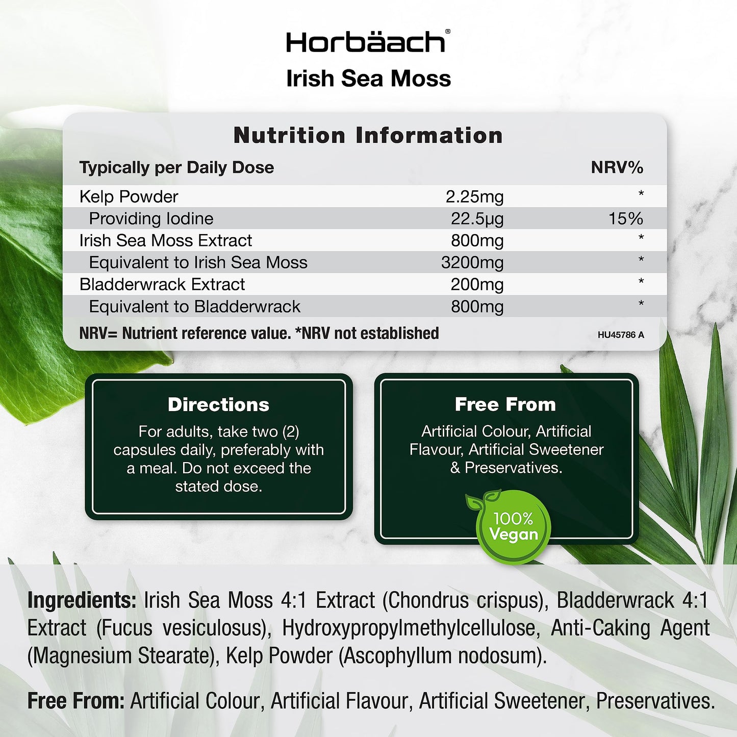 Irish Sea Moss and Bladderwrack Capsules 4000mg | 60 Capsules | Complex with Iodine | by Horbaach