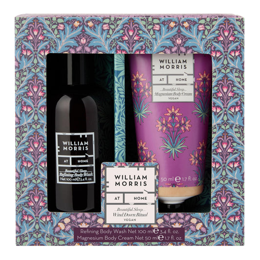 William Morris At Home Beautiful Sleep, Wind Down Ritual Of Refining Body Wash 100ml and Magnesium Body Cream 50ml, Travel Size and Vegan Friendly, Beauty Gift For Her, Christmas Stocking Filler