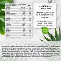 Vegan Multivitamin and Minerals | 180 Tablets | Essential Nutrients for Vegans | No Artificial Preservatives | by Horbaach