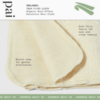 Pai Skincare London | Organic Muslin Face Cloths for Gentle Cleansing and Exfoliation, Reusable Skin Cleansing Wipe for Sensitive Skin. Twin Flyer Extra Gentle, Pack of 3