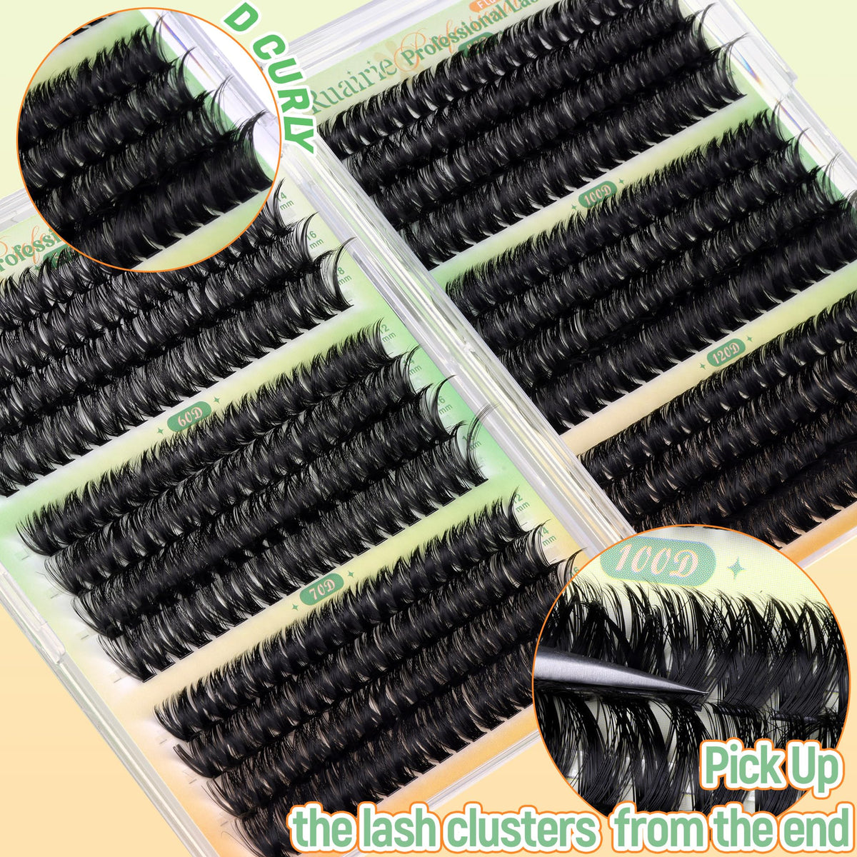 Ruairie Fluffy Cluster Lashes D Curl Volume Individual Eyelashes Clusters 50D-60D-70D-80D-100D-120D Wispy Lashes Individual Cluster 464pcs 12-18MM Lash Clusters