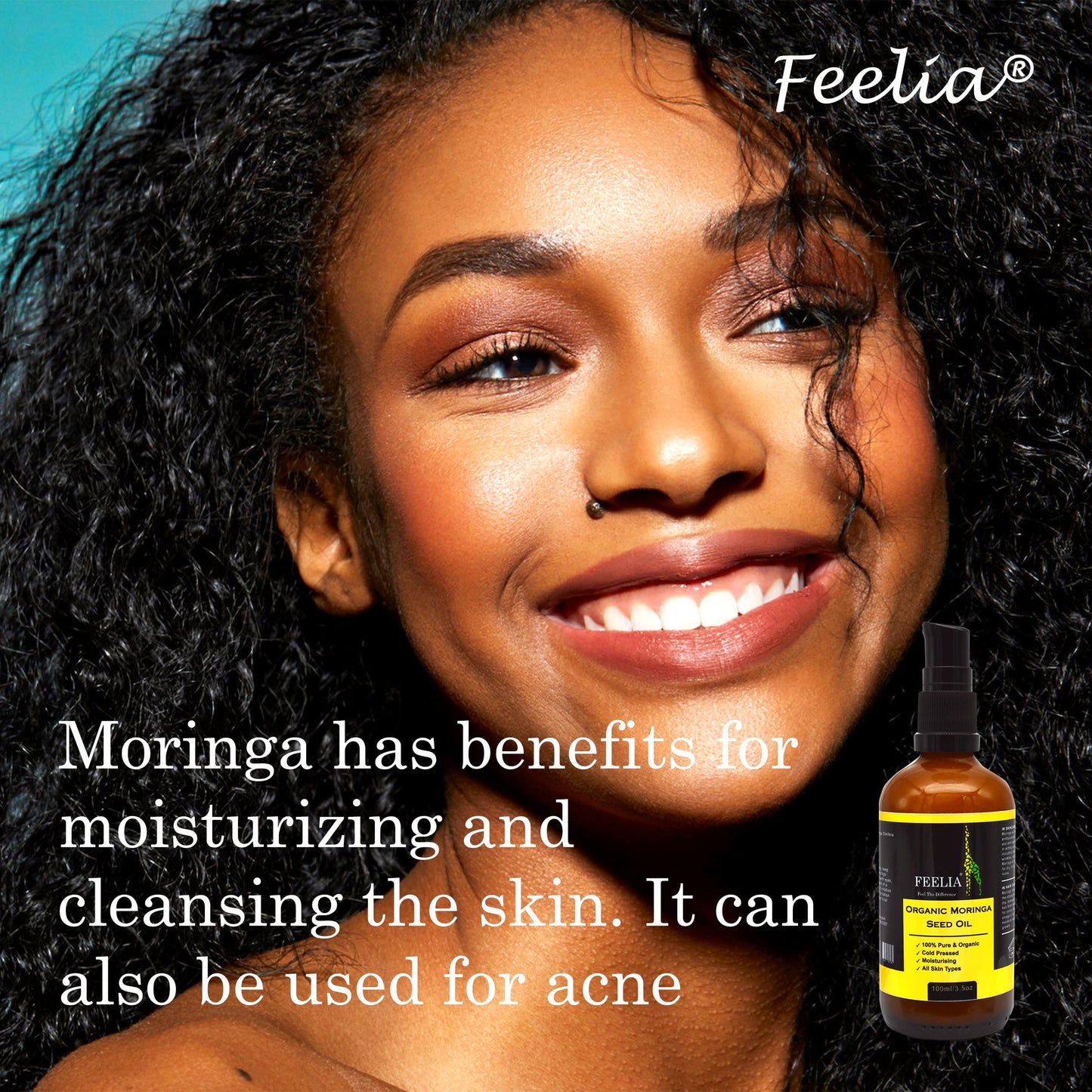 Feelia - Organic Moringa Oil - Cold Pressed, Moisturizing, Rich in Vitamins & Nutrients, High in Vitamin C, Great for Skincare, 100% Pure & Organic - 100ml