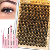 QUEWEL Cluster-Lashes Kit, 40D Individual-Eyelashes with Waterproof Lash Bond & Seal, 280PCS D Curl Lashes Individual Cluster Kit for Beginners DIY Lash Extension at Home (LS-40D-KIT)