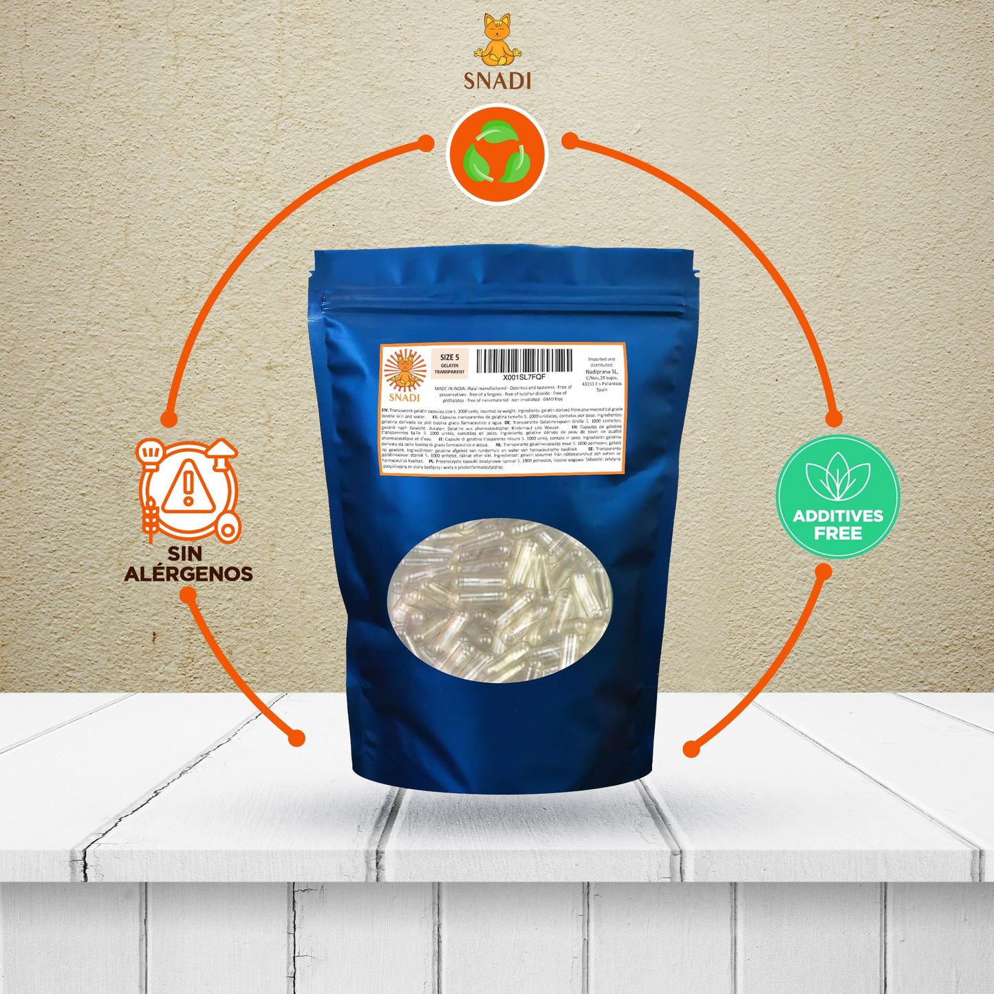 Snadi - Empty Gelatin Capsules Size 5 | 1000 Pieces | Pharmaceutical Grade Quality | Perfect for Vitamin and Supplement Fillings | 100% Recyclable Packaging, Gelatin Capsules.