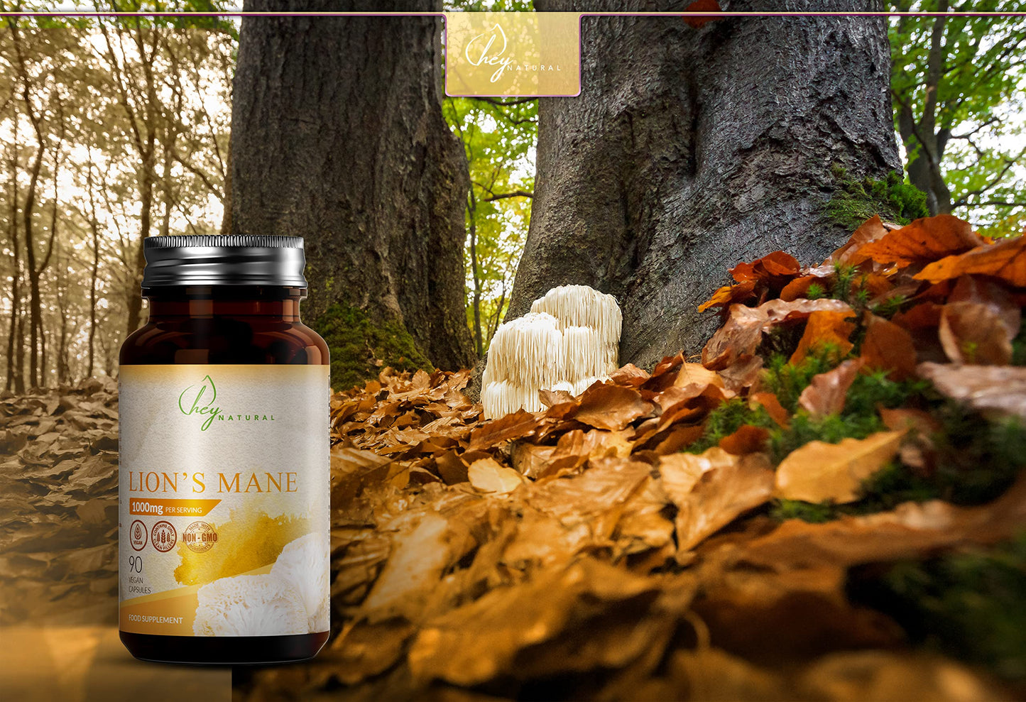 Hey Natural HN Lions Mane | 90 Lions Mane Capsules 1000mg per Serving - High Strength Supplement Mushroom Complex | Lion's-Mane Mushroom Supplement | Non-GMO, Gluten & Allergen Free | Made in the UK