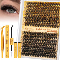 QUEWEL Individual-Eyelashes Kit 280Pcs Cluster Lashes Kit, DIY Lash Extension D Curl Lashes Individual Cluster with Lash Bond and Seal and Lash Tweezers (DJ-30D+40D KIT)