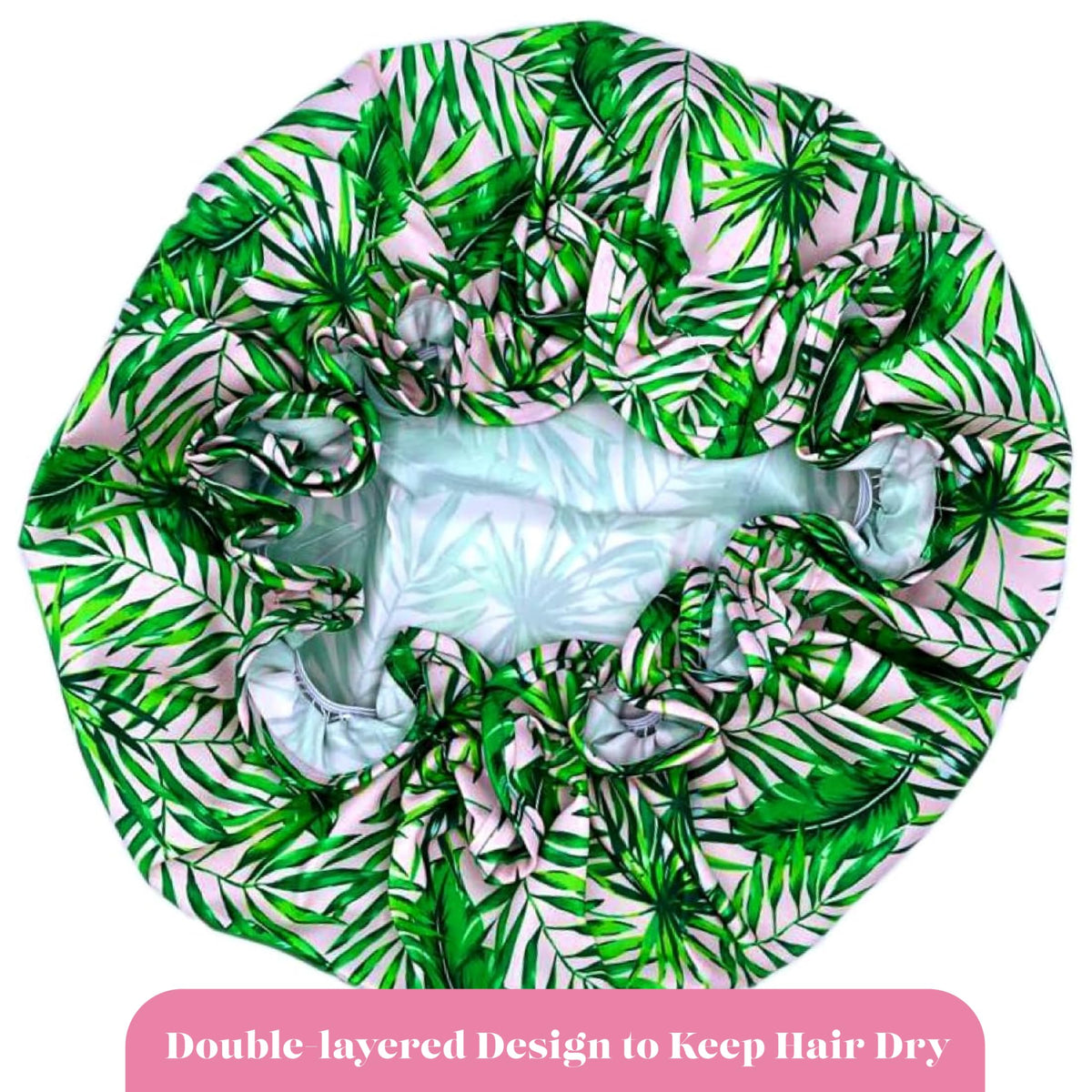 SMUG Shower Cap - Waterproof Shower Cap with Elastic Lining - Three Prints Available - Showers, Cooking, Spa Salon, Sleeping, Makeup - Shower Caps For Women UK Long Hair Short Hair - Palm