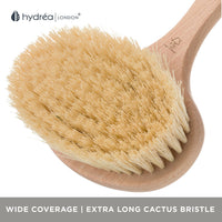 Hydrea London Dry Body Brush Vegan – Premium Exfoliating Skin Brush with Extra Long Cactus Bristle, Dry Brush Cellulite Remover, Exfoliating Body Scrubber, FSC® Certified Beechwood.