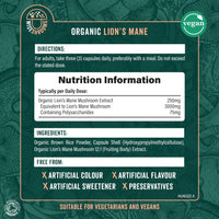 Lions Mane Supplement 3000mg | Organic | High Strength Mushroom Supplement | from Fruit Body | 90 Vegan Capsules | by Wiseshrooms