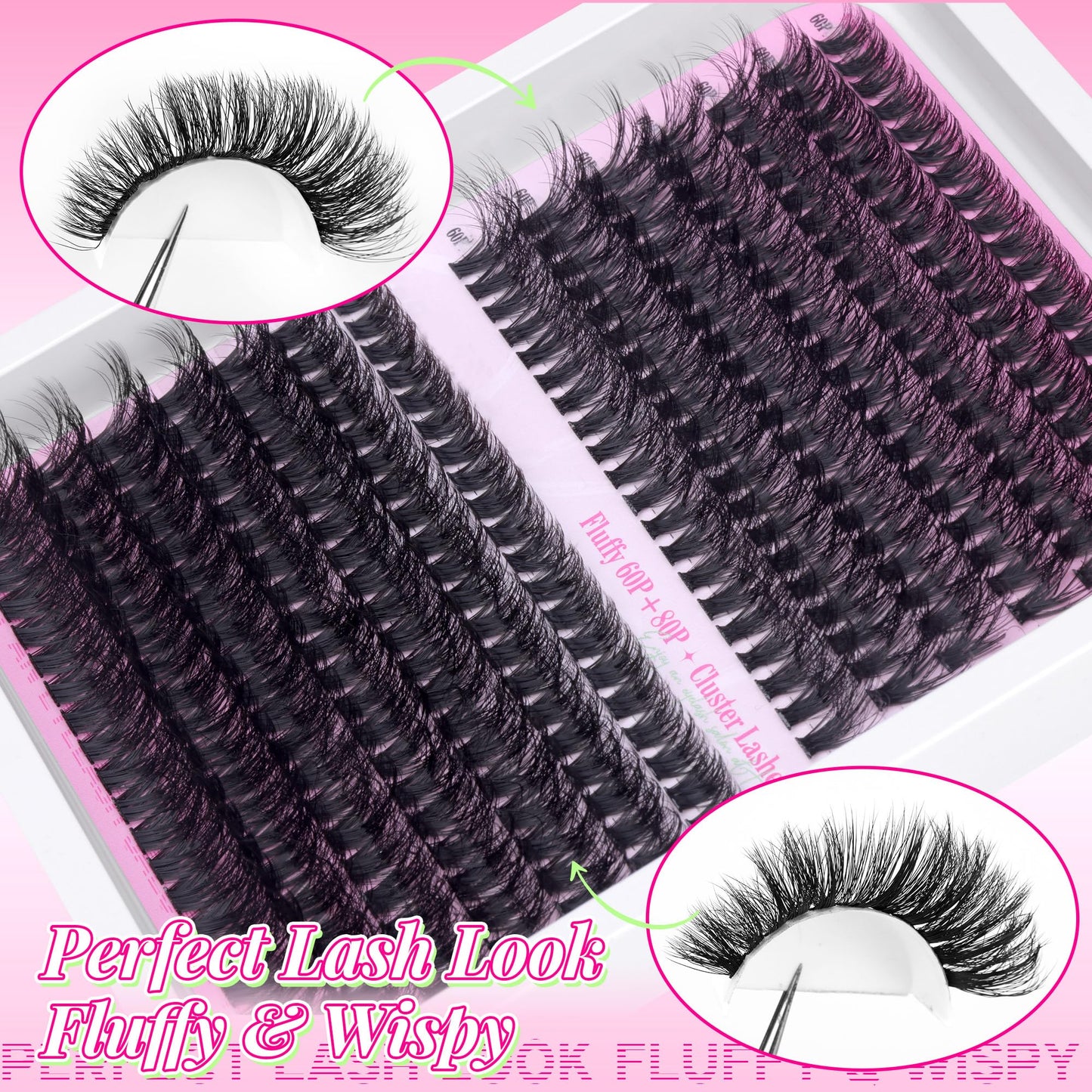 PHKERATA Fluffy Individual Eyelashes Kit 280Pcs Clusters Lashes Kit DIY Lash Extension kit Russian D Curl Lashes Individual Cluster with Lash Bond and Seal Lash Glue,Tweezers (60+80P, 10-18mm Mix)