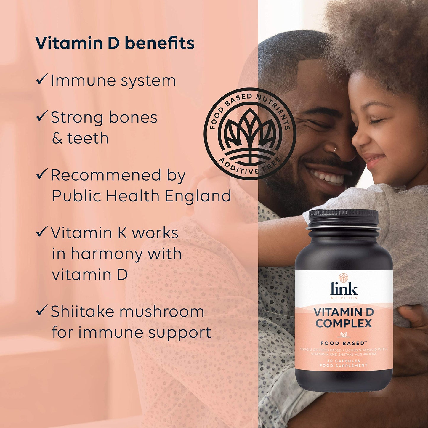 Vitamin D2, D3 + K - 1000IU [Food Based] | Contains Active Metabolites | Safe - Effective - Absorbable | For the immune system and maintenance of bones and teeth | Vegan | Link Nutrition | 30 Vegecaps