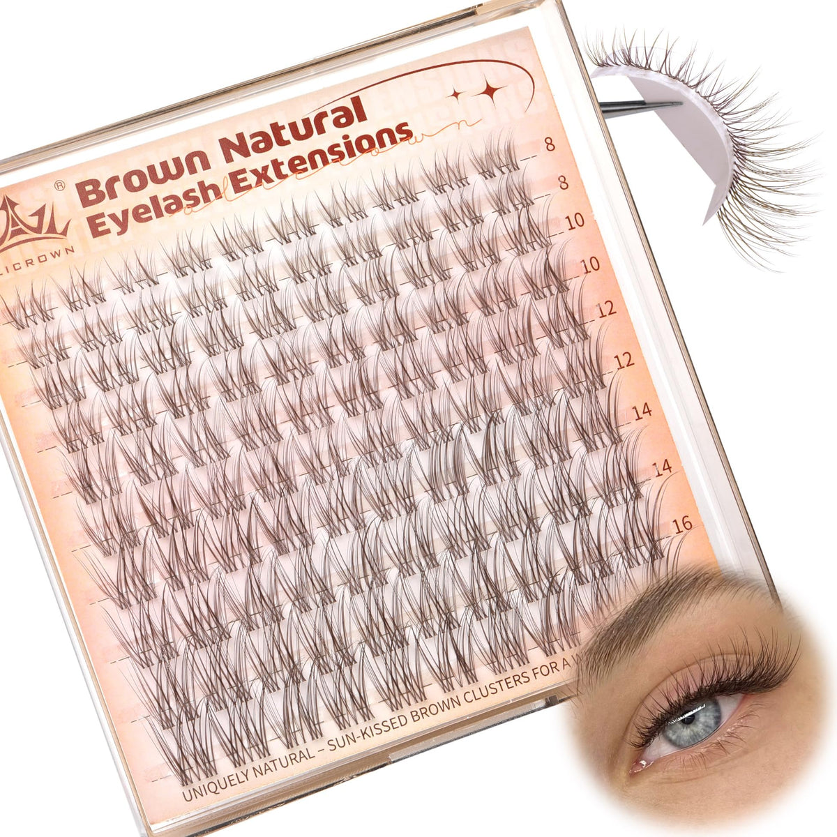 ALICROWN HAIR Brown Lash Clusters Natural Eyelash Clusters Wispy Individual Lash Extensions Brown Eyelash Extensions with Clear Bands Short DIY Eyelash Extensions at Home 100Pcs 8mm-16mm