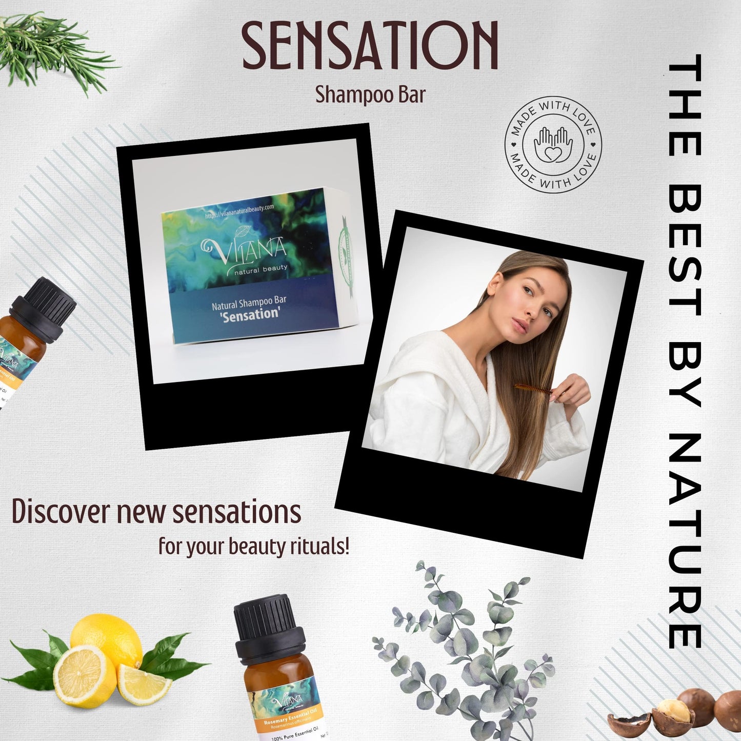 Vilana Natural Beauty Sensation Natural Shampoo Bar 2x70g by Vilana | Tones the Scalp, Reduces Hair Loss, Restores Hair Shine & Smoothness | Sulphate Free Hair Shampoo Bar – Suitable for All Hair Types & Problematic Scalp