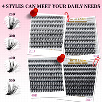 RITALASH 384PCS 4 Style Cluster Lashes Book Individual Lashes Clusters Eyelash Extensions False Eyelashes DIY Wispy Fluffy Lash Extension Kit Natural Look (20D+30D+40D+50D cluster lashes)