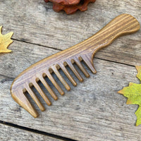 EQLEF Wide Tooth Comb for Curly & Thick Hair, Natural Green Sandalwood Wooden Detangling Comb with Handle Anti-Static Wooden Combs for Women & Men