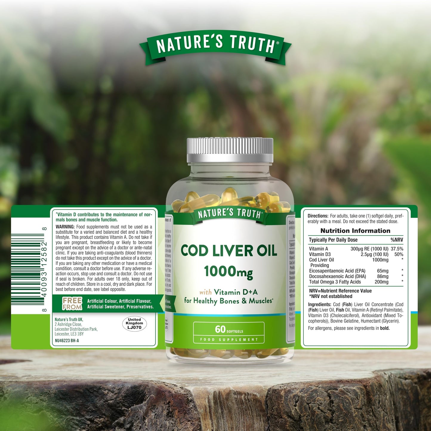 Nature's Truth Cod Liver Oil 1000mg - 60 Softgels - with Vitamin D & A