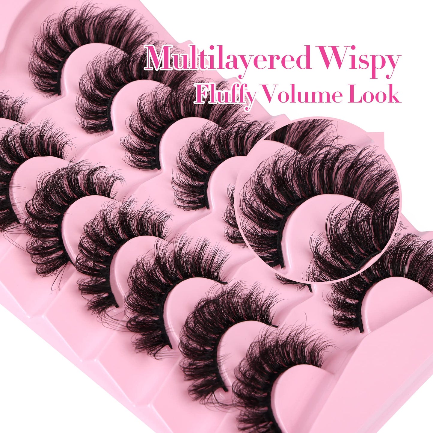 JIMIRE Eyelahes D Curl Faux Mink Lashes Fluffy Cat Eye 20MM Dramatic False Eyelashes Look Like Eyelash Extensions Cat Eye Lashes Wispy Full Eyelashes 7 Pairs Pack