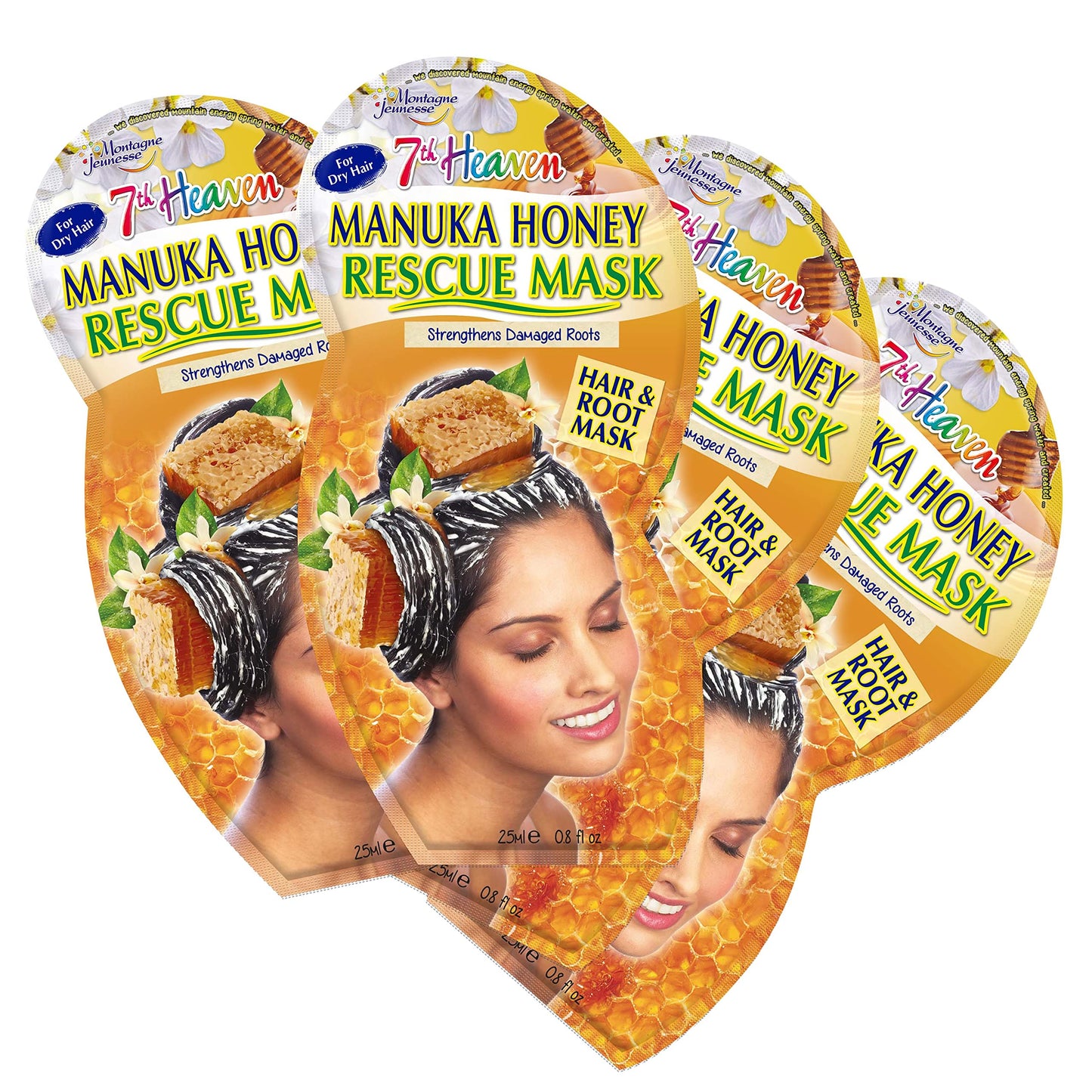 7th Heaven Manuka Honey Hair and Root Rescue Mask (Pack of 4) with Coconut Oil and Abyssian Oil to Strengthen Damaged Roots