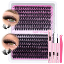 PHKERATA Fluffy Individual Eyelashes Kit 280Pcs Clusters Lashes Kit DIY Lash Extension kit Russian D Curl Lashes Individual Cluster with Lash Bond and Seal Lash Glue,Tweezers (60+80P, 10-18mm Mix)